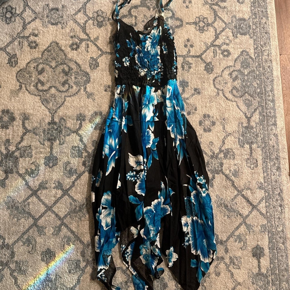 Floral Black and Blue Dress